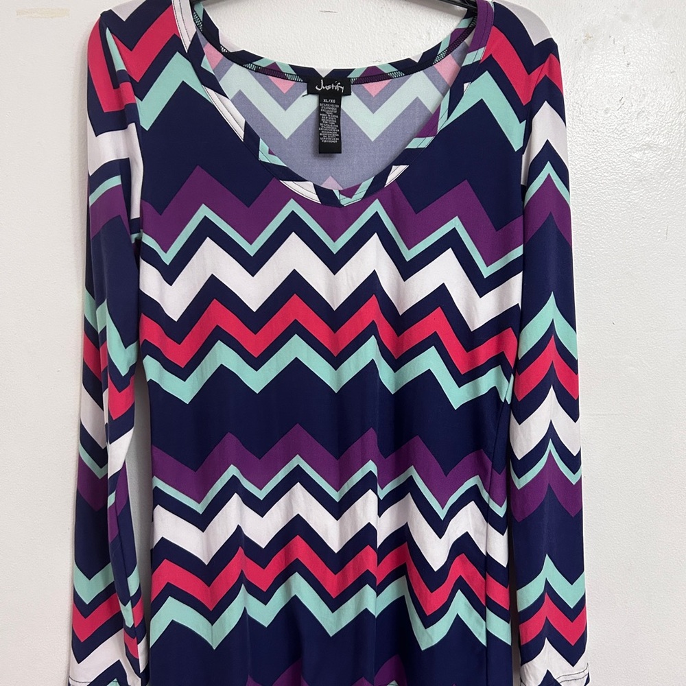 Justify Tunic Top with Pink, Mint, Purple & White pattern